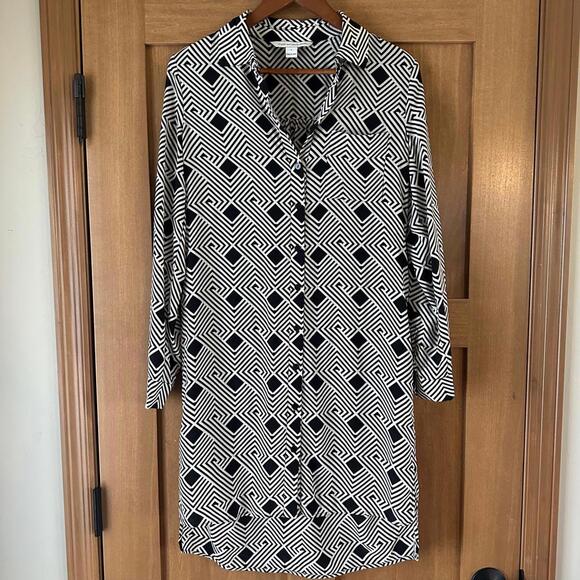 Diane Von Furstenberg Dresses & Skirts - Diane Von Furstenberg 100% Silk Prita Black Geo Striped Shirt Dress Women’s sz 4